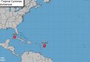 El mapa del Centro Nacional de Huracanes de EE. UU. muestra la ubicación de la onda tropical Fred y la tormenta tropical Grace el 14 de agosto de 2021 a las 11:27 de la mañana, hora del este de Estados Unidos.